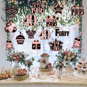 Décorations de fête 40 ans en or rose avec tourbillons et cartes vintage 1984