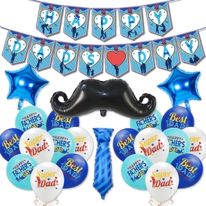 Vatertag Deko-Set mit blauen Sternballons, Bannern und Moustache-Folienballon für Partys