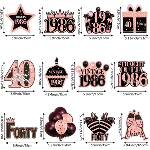 Lot de 12 décorations suspendues 40 ans en or rose avec motifs 1986 et Forty
