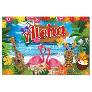Aloha Hawaiian Party Decorations Flamingo Tropical Beach Background Banner Floral Summer Luau Party Supplies Backdrop Polyester Tapestry Photo Booth Props