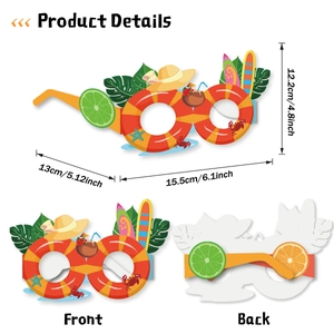 Hawaiian beach party paper glasses with flamingo, palm leaves and surfboard design