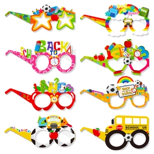 Back To School Cardstock Glasses Decoration Photo Booth Props For Kids School Bus Apple Pattern Welcome Back Celebration