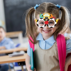 Funny school bus and apple paper glasses for back to school party photo booth props