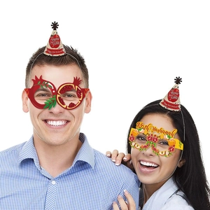 Rosh Hashanah party paper glasses and hats featuring pomegranate and apple designs