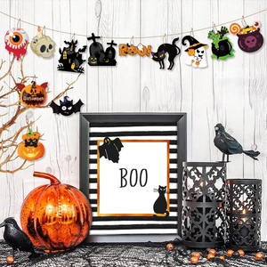 Halloween hanging banner set with pumpkin, skull, and ghost ornaments for party decor