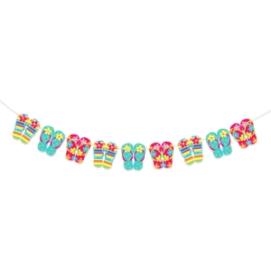 Detailed view of colorful flip-flop paper banners for summer beach party decorations