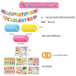 German school enrollment party decoration set with banners balloons and stickers
