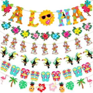 Hawaiian Tropical Party Decoration Banner Paper Aloha Flamingo Pineapple Summer Beach Party Garland For Birthday Event Decoration