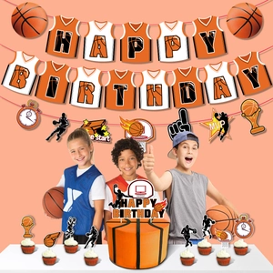 Basketball Geburtstagsparty Set mit Trikot-Banner, Tortenaufsätzen und Ballons