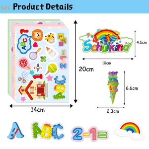 Schulkind back to school stickers for kids featuring animals and math symbols, 14x20cm
