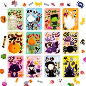DIY Halloween Stickers For Kids Pumpkin Ghost Witch Skeleton Pattern DIY Face Puzzle Stickers Halloween Party Decoration