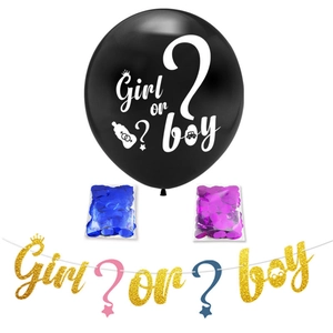 Kit fête révélation de genre avec ballon noir 36 pouces et bannière dorée pailletée