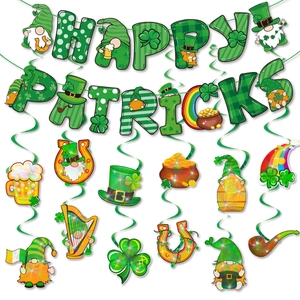 St Patricks Day Party Decorations Irish Festival Lucky Shamrock Banner Green Gnome Hanging Swirls For Home Office Celebration Event Decor