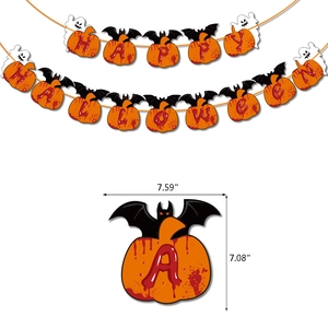 Halloween Happy Halloween banner with orange pumpkin flags and black bat accents