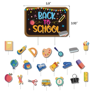 21-piece Welcome Back to School cake topper set with blackboard and campus elements
