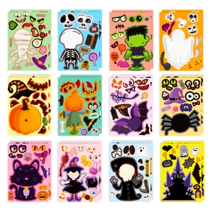 Set of 12 Halloween DIY stickers featuring pumpkin, skeleton, and witch characters
