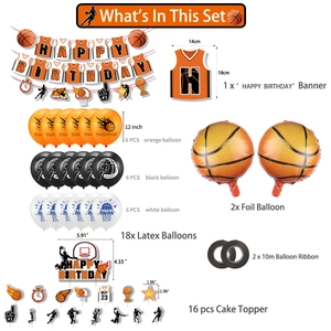 Umfassendes Basketball-Party-Set mit Banner, Ballons und Tortendeko in Orange und Schwarz