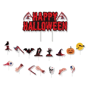 Halloween bloody cake topper set with Happy Halloween banner and horror weapon inserts