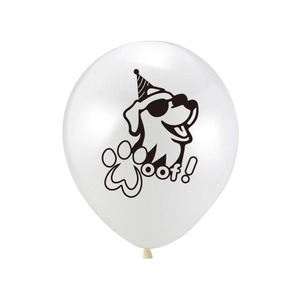 Palloncino in lattice bianco con impronte di zampe e cane cartone per festa di compleanno