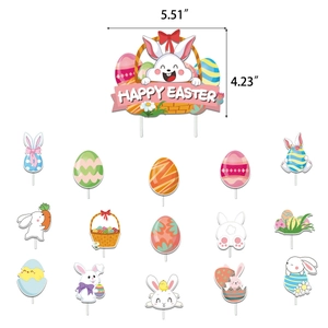 Easter party cake topper set with rabbit and eggs, large topper size 5.51x4.23 inches