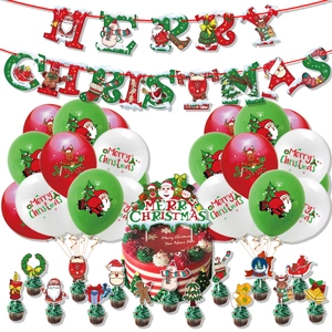 Merry Christmas Party Decoration Set With Latex Balloons Banners And Cake Toppers Santa Claus Snowman Reindeer Festive Supplies