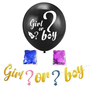 Kit Décoration Fête Gender Reveal Grand Ballon Latex Noir Confettis Rose Bleu Bannière Pailletée Décoration Fête Bébé