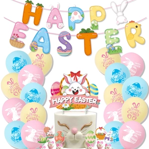 Happy Easter Party Decoration Banner Latex Balloons Cake Toppers Ribbon Rabbit Egg Carrot Pattern Festive Party Supplies