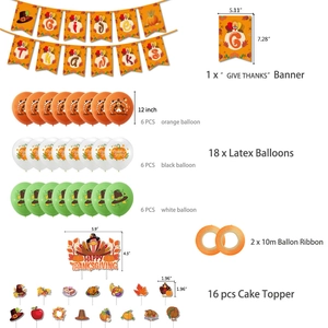 Thanksgiving party kit with Give Thanks banner, 18 latex balloons, and 16 cake toppers