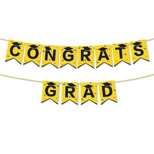Congrats Grad Banner Abschlussfeier Dekoration Gelb Weißer Karton Schwalbenschwanz Girlande Für Abschlussfeier Party Dekor