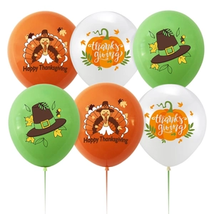 Thanksgiving balloon set with turkey, pumpkin, and hat prints in orange, white, and green