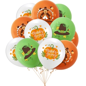 Thanksgiving balloon set with turkey and pumpkin prints in orange white and green