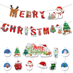 Set di Banner Ghirlanda di Buon Natale e Decorazioni per Torte Babbo Natale Renna Pupazzo di Neve Forniture per Feste