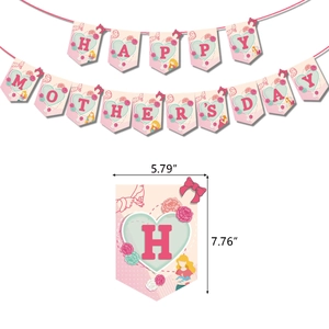 Pink Happy Mother's Day bunting banner with floral heart illustrations for party decor