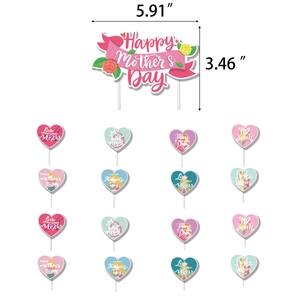 Floral Happy Mother's Day cake topper set with pink heart picks for party decoration