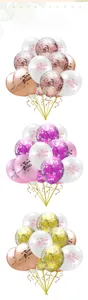 Close-up of rose gold and pink Team Bride confetti balloons for wedding party decor