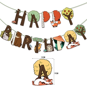 Jungle Animal Forest Birthday Party HAPPY BIRTHDAY Banner Cartoon Animal Printed Paper Hanging Flag Decoration For Kids Party