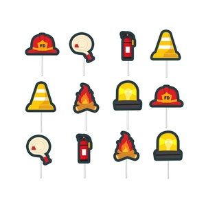 12-piece fire department theme cake toppers set with fire helmet and truck for party