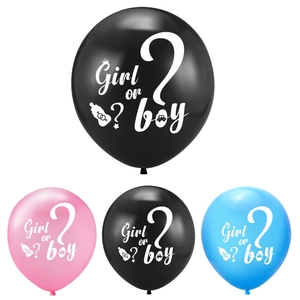 Black blue and pink gender reveal latex balloons featuring Girl or Boy printed text