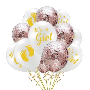 It's a Girl gender reveal latex balloon set with confetti balloons and gold ribbons