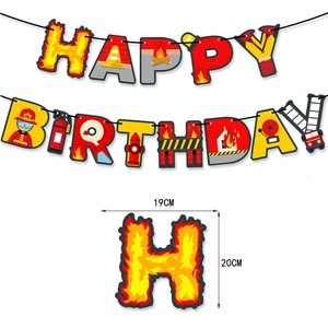 Firefighter themed Happy Birthday banner for kids party decoration, 19cm by 20cm size