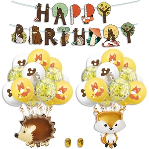 Jungle animal birthday balloon set with fox and squirrel decorations for kids' forest parties
