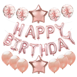 Happy Birthday Balloon Kit Rose Gold Metallic Aluminum Film Star Confetti Latex Balloons For Birthday Party Decoration