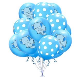 Blue elephant baby shower balloons set with white polka dots for birthday parties