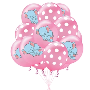 Pink elephant latex balloon set with polka dots for gender reveal baby shower decor