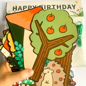 Jungle animal party happy birthday banner with cute forest fox bear and mushroom cutouts