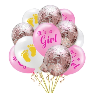 Gender reveal balloon set with It's a Girl print, pink and rose gold sequin decorations