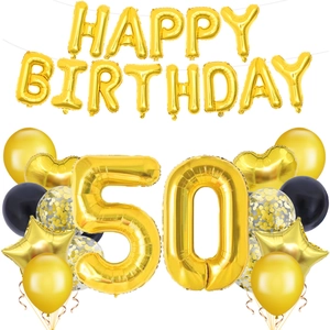 Gold Black Birthday Balloons Happy Birthday Foil Letters Numbers Confetti Latex Balloons Anniversary Party Decorations
