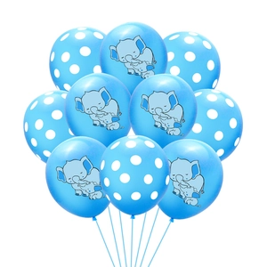 Close-up of elephant and polka dot latex balloons for birthday party decorations