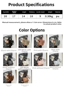 Detailed size specifications and color options for the lychee pattern PU mini bucket bag