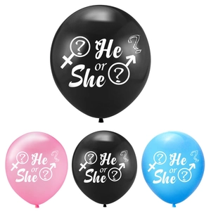 Kit de ballons de fête pour révéler le sexe en noir, rose et bleu avec imprimé He or She